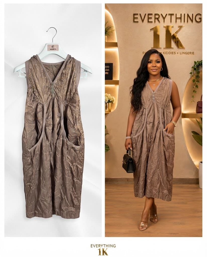Casual Taupe Crinkled Sleeveless Midi Dress