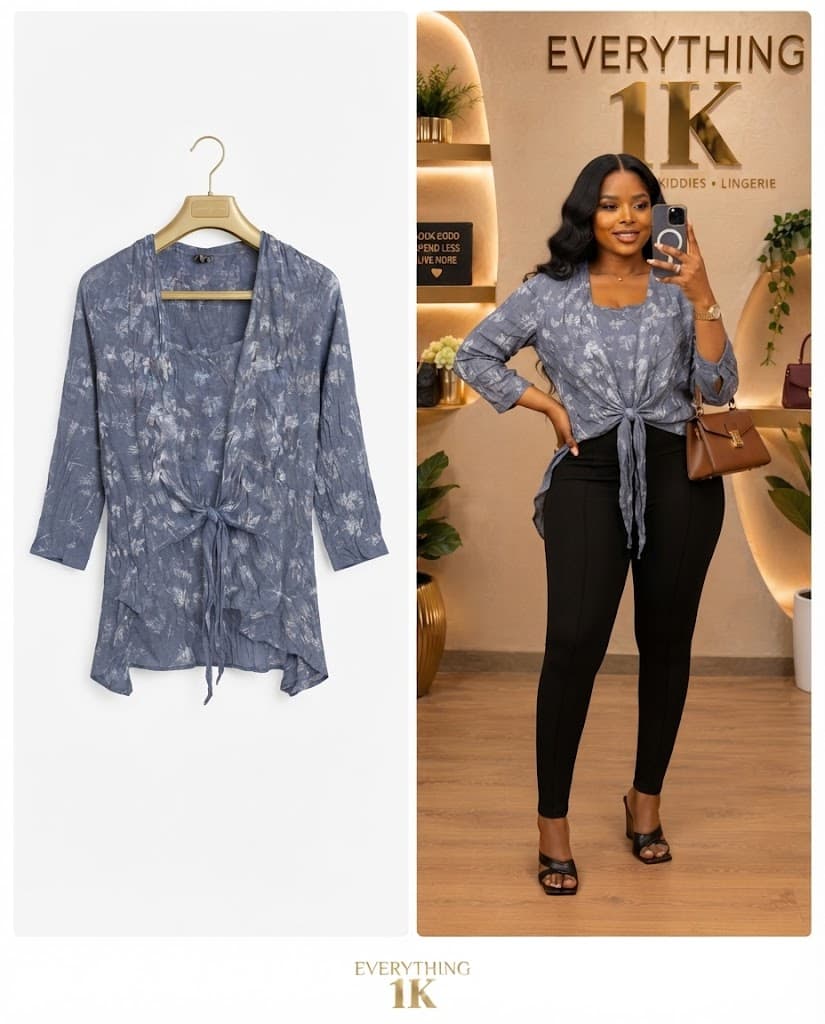 Casual Slate Grey Tie-Front Top Set